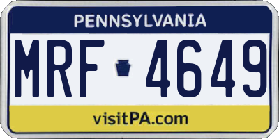 PA license plate MRF4649