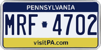 PA license plate MRF4702