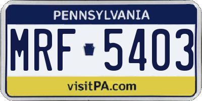 PA license plate MRF5403