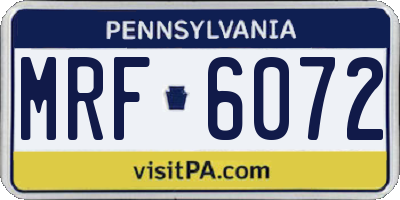 PA license plate MRF6072