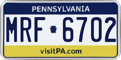 PA license plate MRF6702