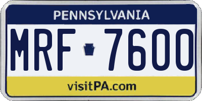 PA license plate MRF7600