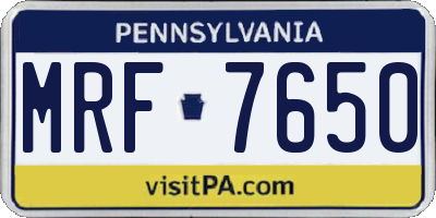 PA license plate MRF7650