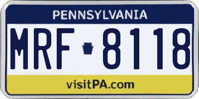 PA license plate MRF8118