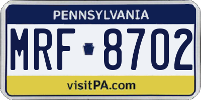 PA license plate MRF8702