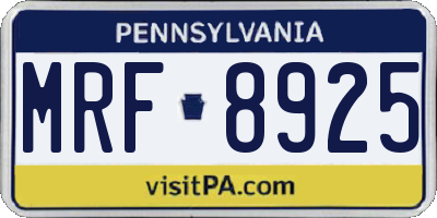 PA license plate MRF8925