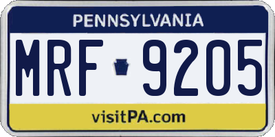 PA license plate MRF9205