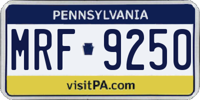 PA license plate MRF9250