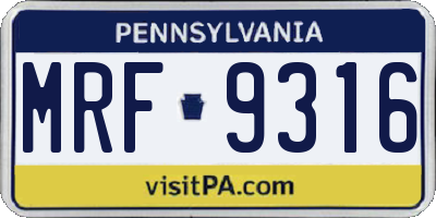 PA license plate MRF9316