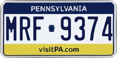 PA license plate MRF9374