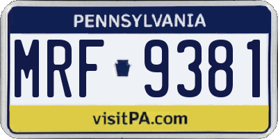 PA license plate MRF9381