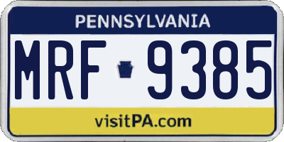 PA license plate MRF9385