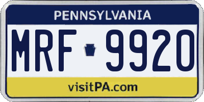 PA license plate MRF9920