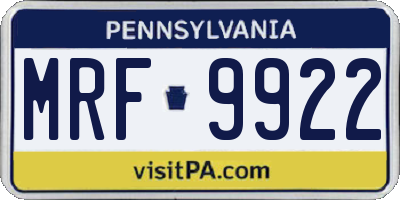 PA license plate MRF9922