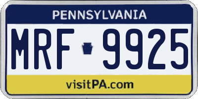 PA license plate MRF9925