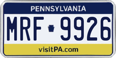 PA license plate MRF9926