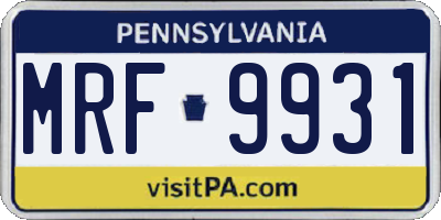 PA license plate MRF9931