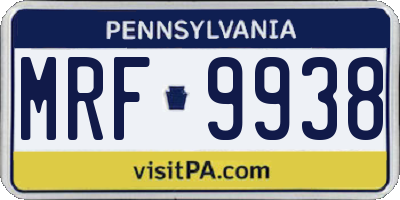 PA license plate MRF9938
