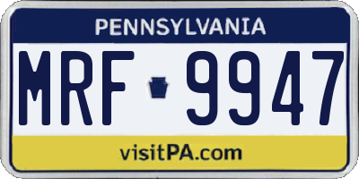PA license plate MRF9947