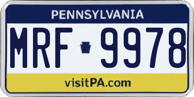 PA license plate MRF9978