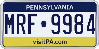 PA license plate MRF9984
