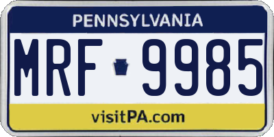 PA license plate MRF9985