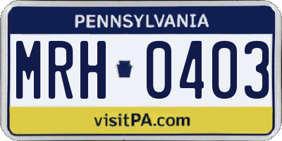 PA license plate MRH0403