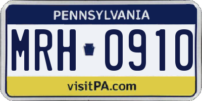 PA license plate MRH0910