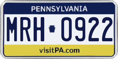 PA license plate MRH0922