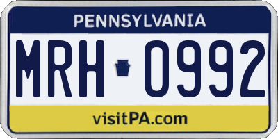 PA license plate MRH0992