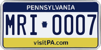 PA license plate MRI0007