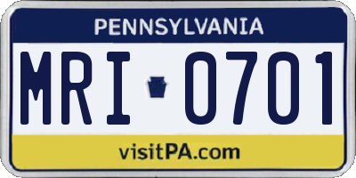 PA license plate MRI0701