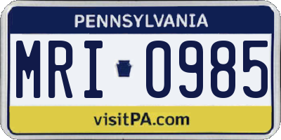 PA license plate MRI0985