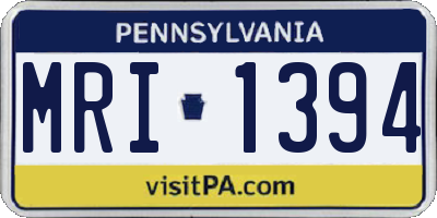 PA license plate MRI1394