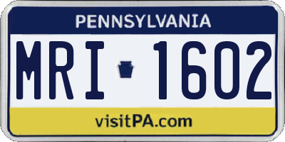 PA license plate MRI1602