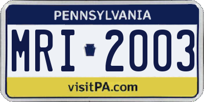 PA license plate MRI2003