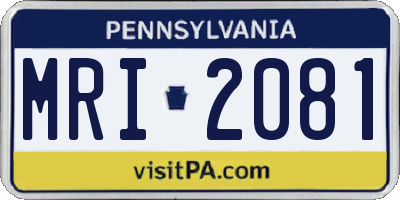PA license plate MRI2081