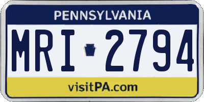 PA license plate MRI2794