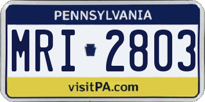 PA license plate MRI2803