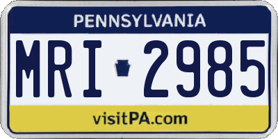 PA license plate MRI2985