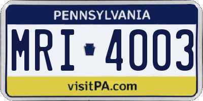 PA license plate MRI4003