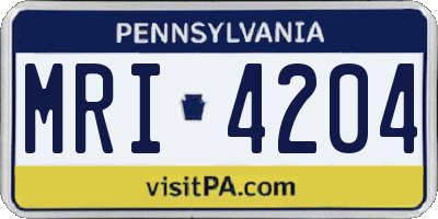 PA license plate MRI4204