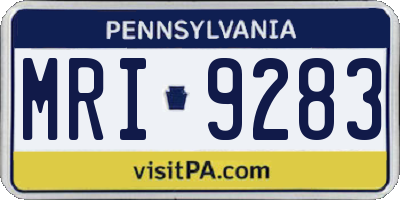 PA license plate MRI9283