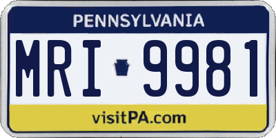 PA license plate MRI9981