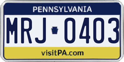 PA license plate MRJ0403