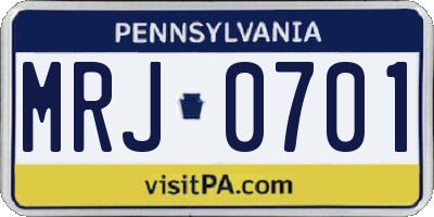 PA license plate MRJ0701