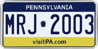 PA license plate MRJ2003