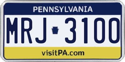 PA license plate MRJ3100