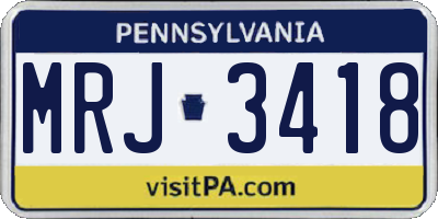 PA license plate MRJ3418
