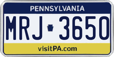 PA license plate MRJ3650